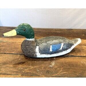 Vintage Hand Carved Mallard Duck Decoy Swivel Head Hollow Body Folk Art